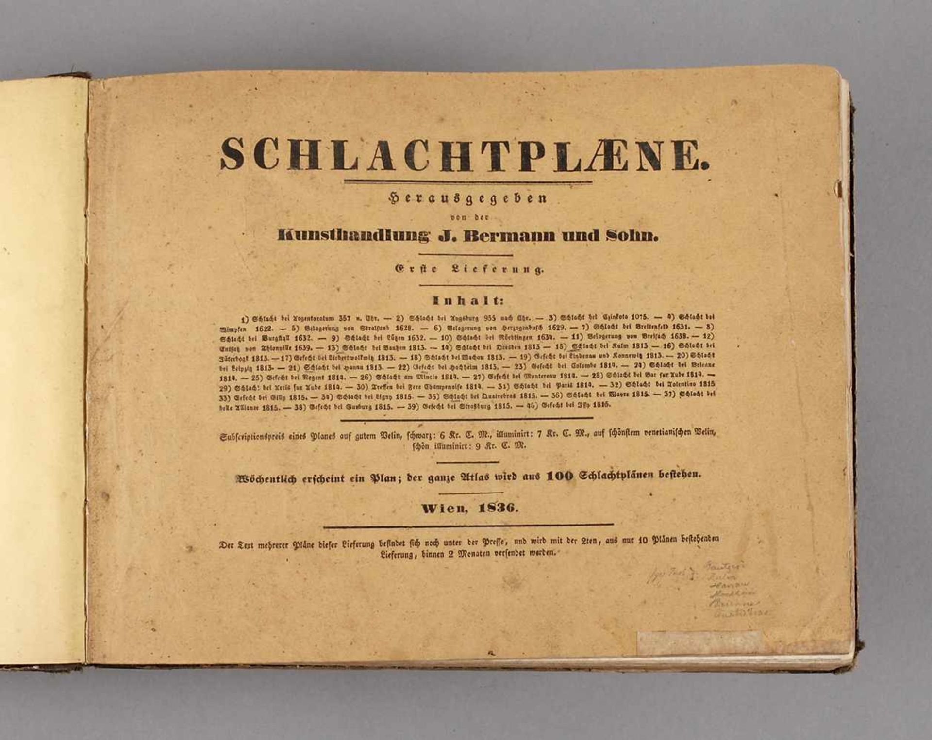 Schlachtpläne hrsg. von der Kunsthandlung J. Bermann und Sohn, 1. bis 4. Lieferung, Wien 1836/37/38,