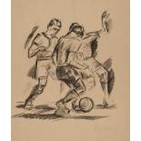 Georg Gelbke, Beim Fußballspieldrei Jungs beim Kampf um den Ball, Kreidelithographie, um 1920-30,