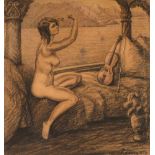 Walther Gasch, Am SeeBlick auf einen weiten Bergsee und im Vordergrund nackte junge Frau neben einer