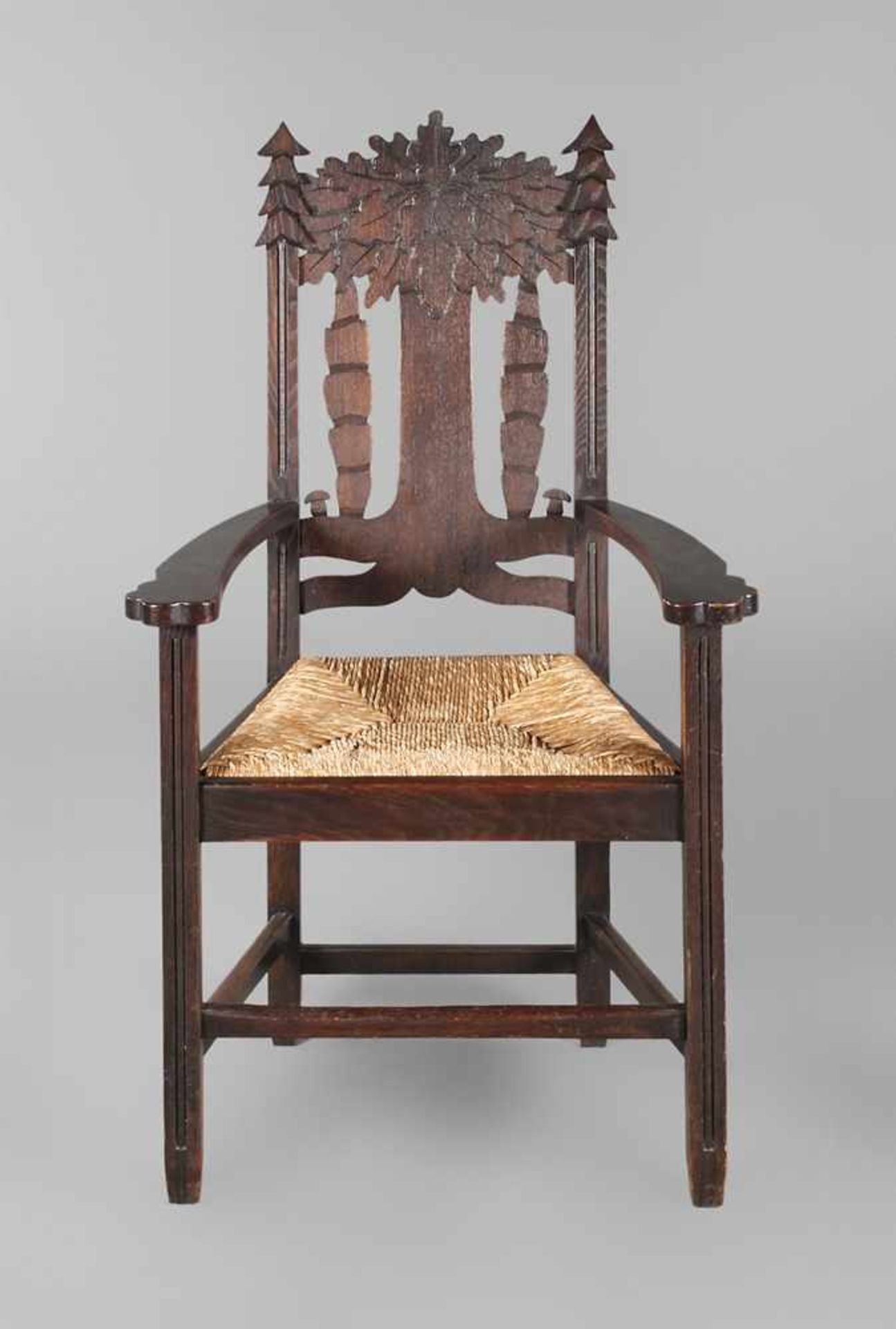 Armlehnstuhl Worpswedeungemarkt, um 1910, in der Art von Heinrich Vogeler gestalteter Stuhl aus