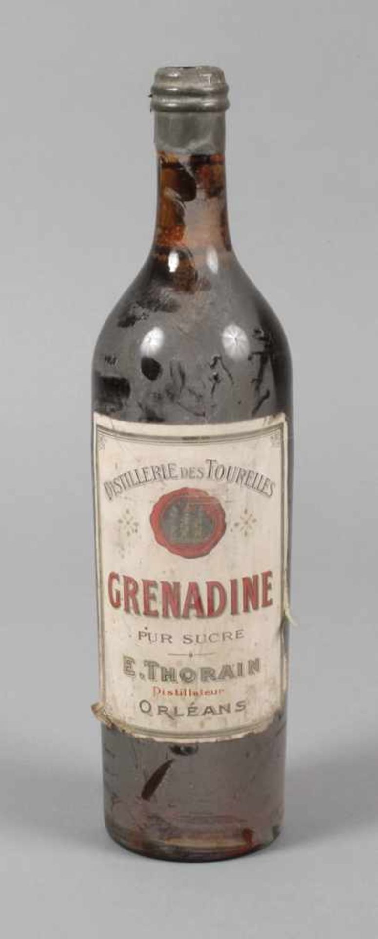 Flasche Grenadine Frankreich, 1930er Jahre, bezeichnet Distillerie des Tourelles Grenadine pur