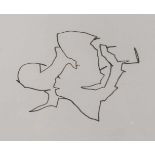 Abstrakte Kompositionungegenständliche Bleistiftzeichnung auf Papier, unten mittig unleserlich