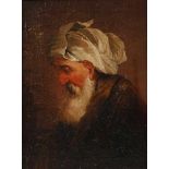 Portrait eines OrientalenKopfbildnis eines alten bärtigen Mannes mit Turban im Profil, minimal