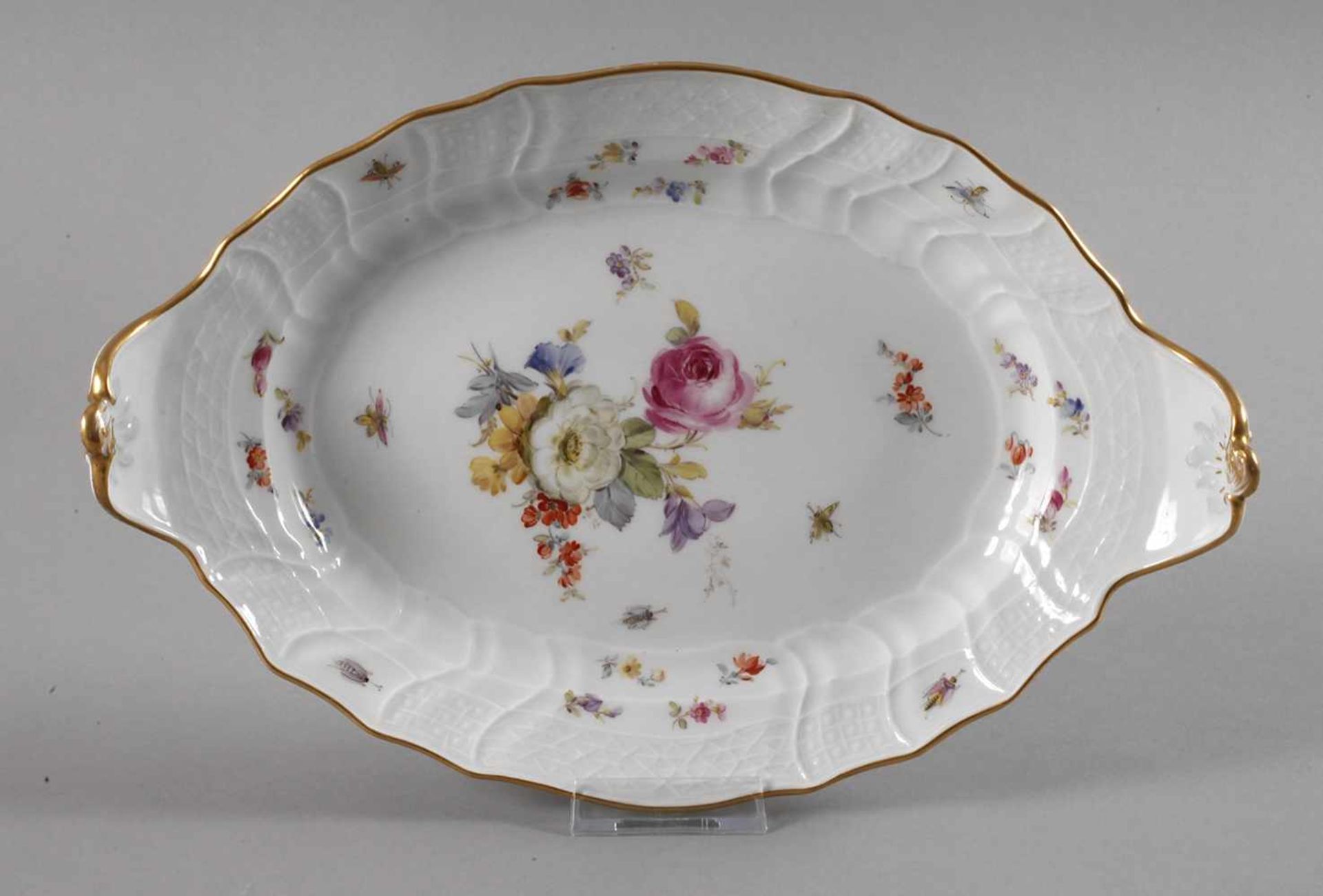 Meissen Schale mit Insektenmalereiblaue Knaufschwerter, um 1900, 1. Wahl, Prägenummern, Form "Neu-