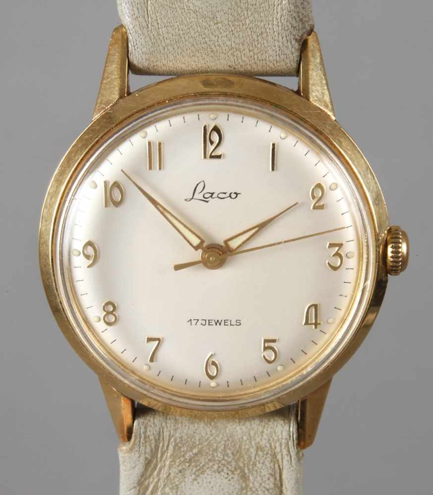 Armbanduhr Laco Firma Lachner & Co. Pforzheim, um 1960, Werk mit Handaufzug und 14 Steinen,