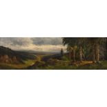 Arthur Bell, Im Hügelland Blick von einer Waldlichtung in ein weites, teils bewaldetes Tal, unter