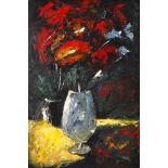 Willy Becker, attr., BlumenstilllebenMohnblumen im hohen Glas vor dunklem Grund, pastose Malerei