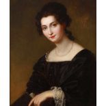 Damenportrait um 1850Brustbildnis einer jungen brünetten Frau im mit weißen Spitzen besetzten