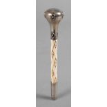 Spazierstockgriff Silberum 1910, Silber gestempelt Sterling 925/1000 und fine, Besitzermonogramm