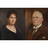 Peter Hirsch, Paar PortraitsBildnis einer Dame im violetten Kleid und Pelzstola sowie Portrait eines
