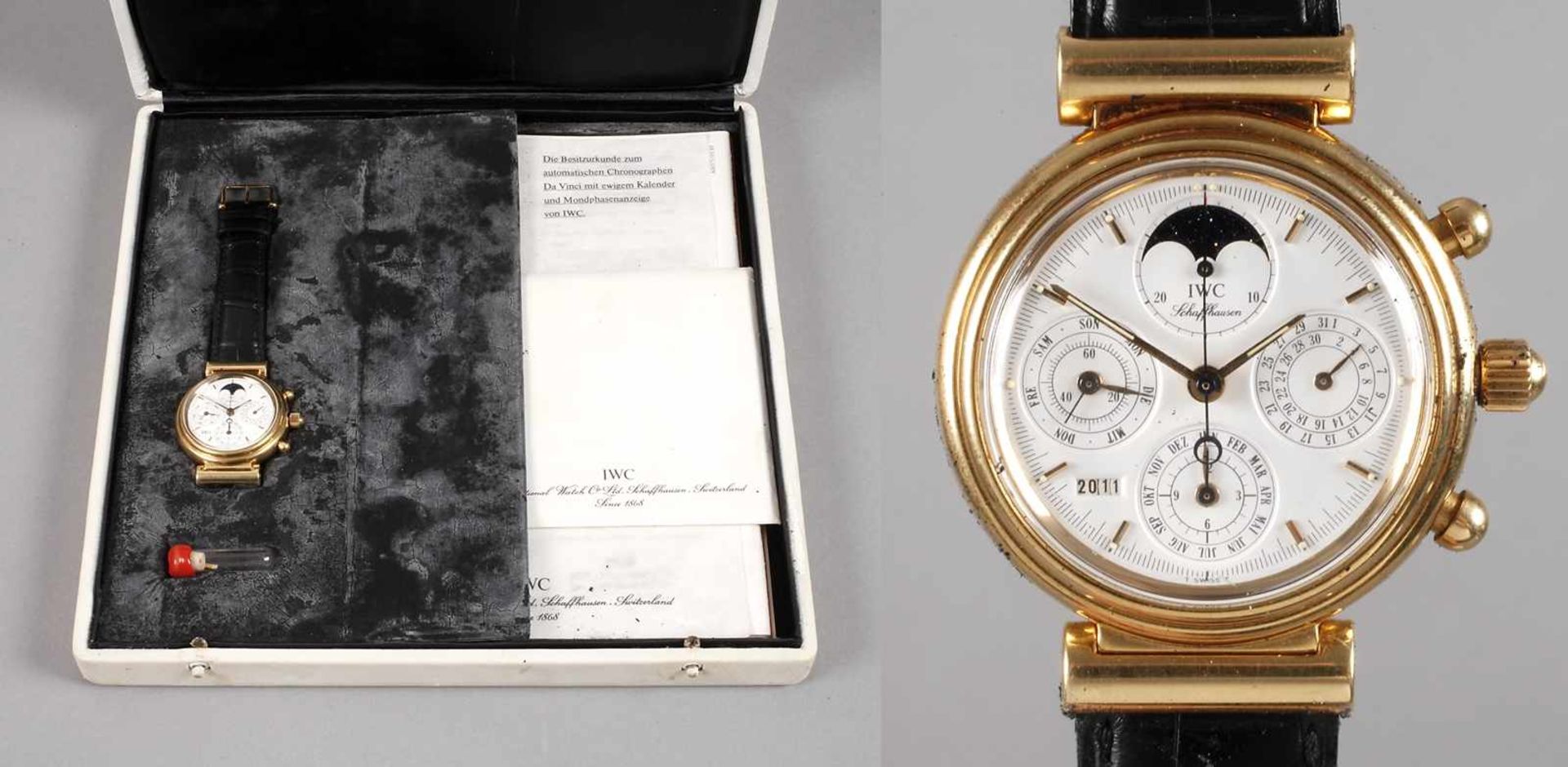 IWC Herrenarmbanduhr "Da Vinci"seltene astronomische Herrenarmbanduhr mit ewigem Kalender und