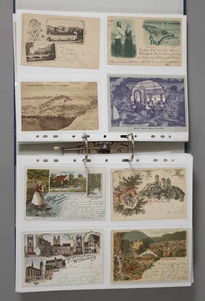 Große Sammlung Postkartenca. 390 Postkarten, etwa die Hälfte farbig lithographiert, u. a.