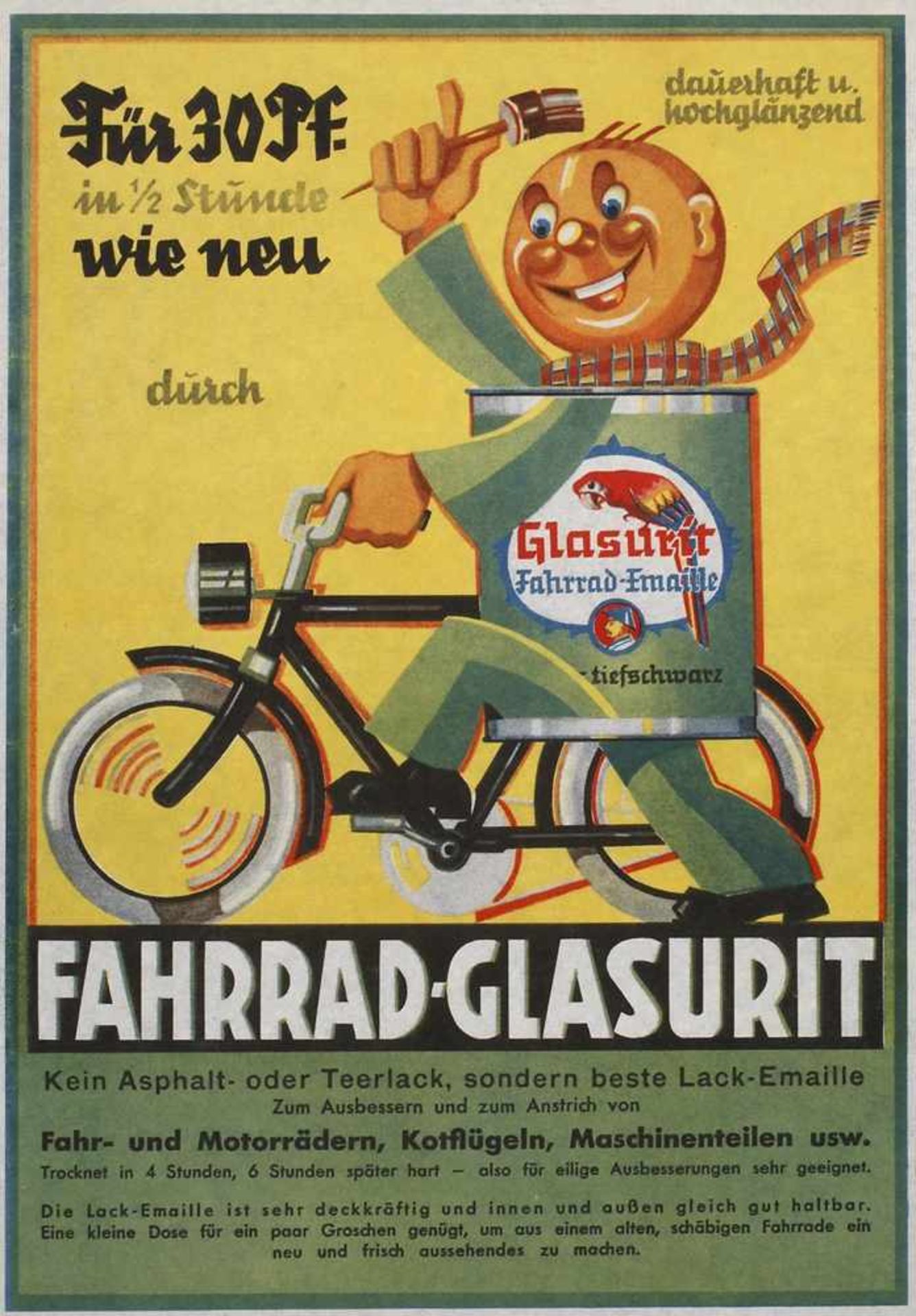 Kleines Werbeplakat Glasurit1930er Jahre, Herstellervermerk Großdruckerei Oscar Ebert Berlin,