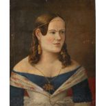 Biedermeierportrait einer jungen FrauBrustbildnis einer jungen Frau mit langem Haar und