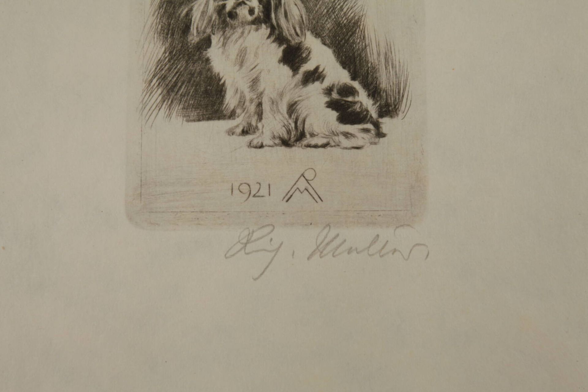 Prof. Richard Müller, "Sitzender Pekinese"sitzender, den Betrachter anblickender Hund, - Image 3 of 3