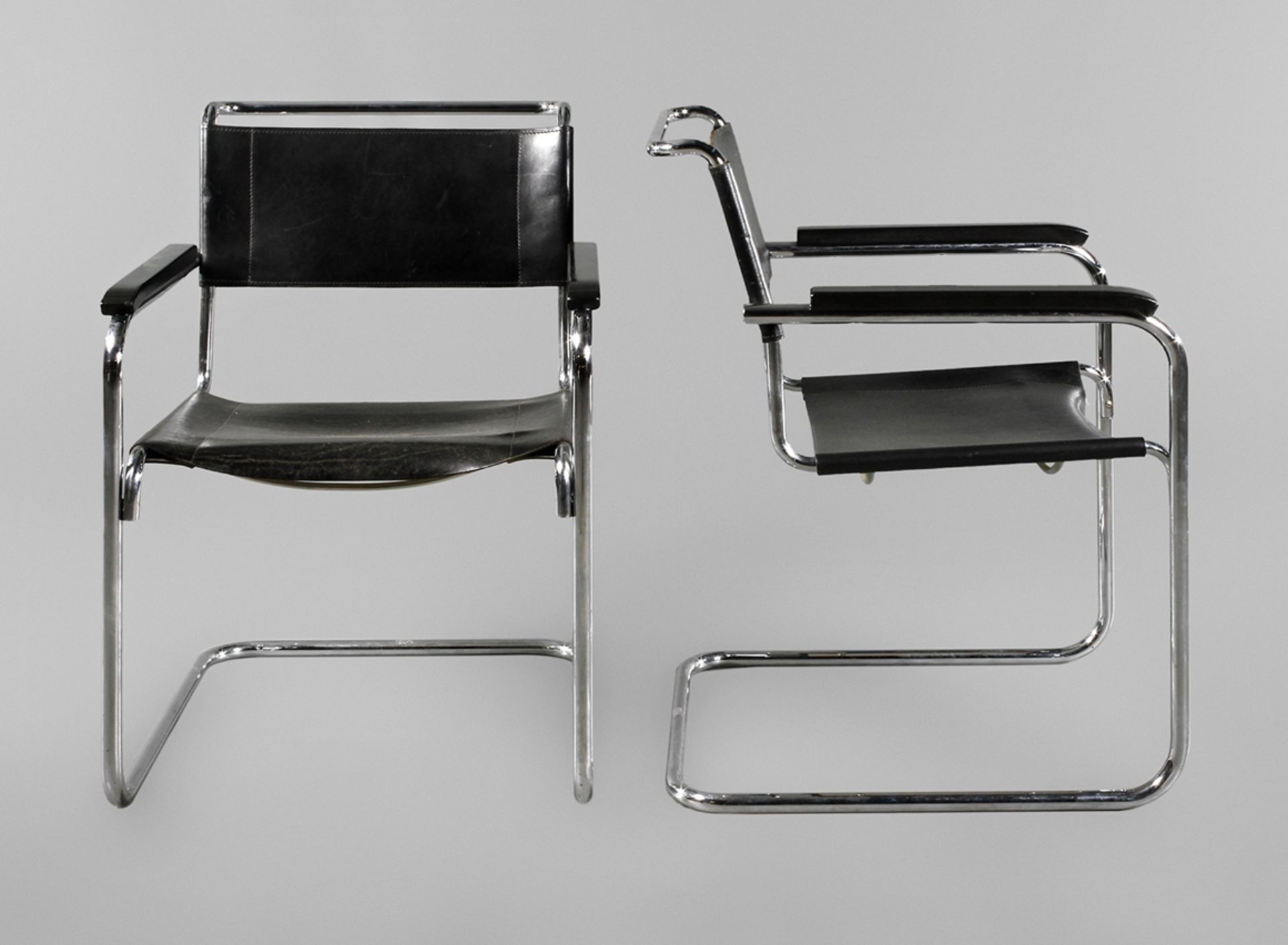 Zwei Stahlrohrsessel Thonet Entwurf Mart Stam, Modell S 34, Ausführung Thonet, 1960/70er Jahre,