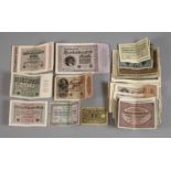 Konvolut Reichsbanknoten und Notgeldscheineüber 50 Stück, dabei Sächsische Banknoten und viel Plauen