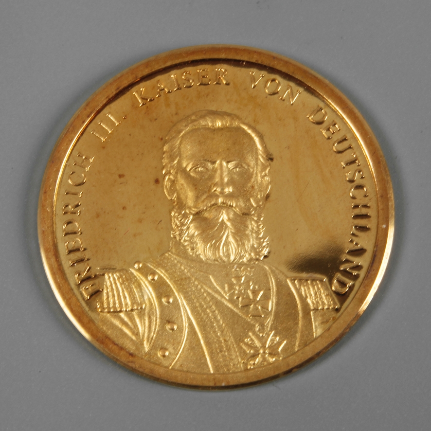 Goldmünze auf Kaiser Friedrich III.moderne Denkmünze, gestempelt 585, ehemals PP, G ca. 3 g.