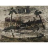 Walter Höfner, Südliche Landschaftnächtlicher Blick über einen von Palmen umgebenem Teich mit