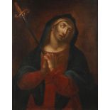 Maria als "Mater Dolorosa"Halbfigurenbildnis Mariens, mit zum Gebet gefalteten Händen und