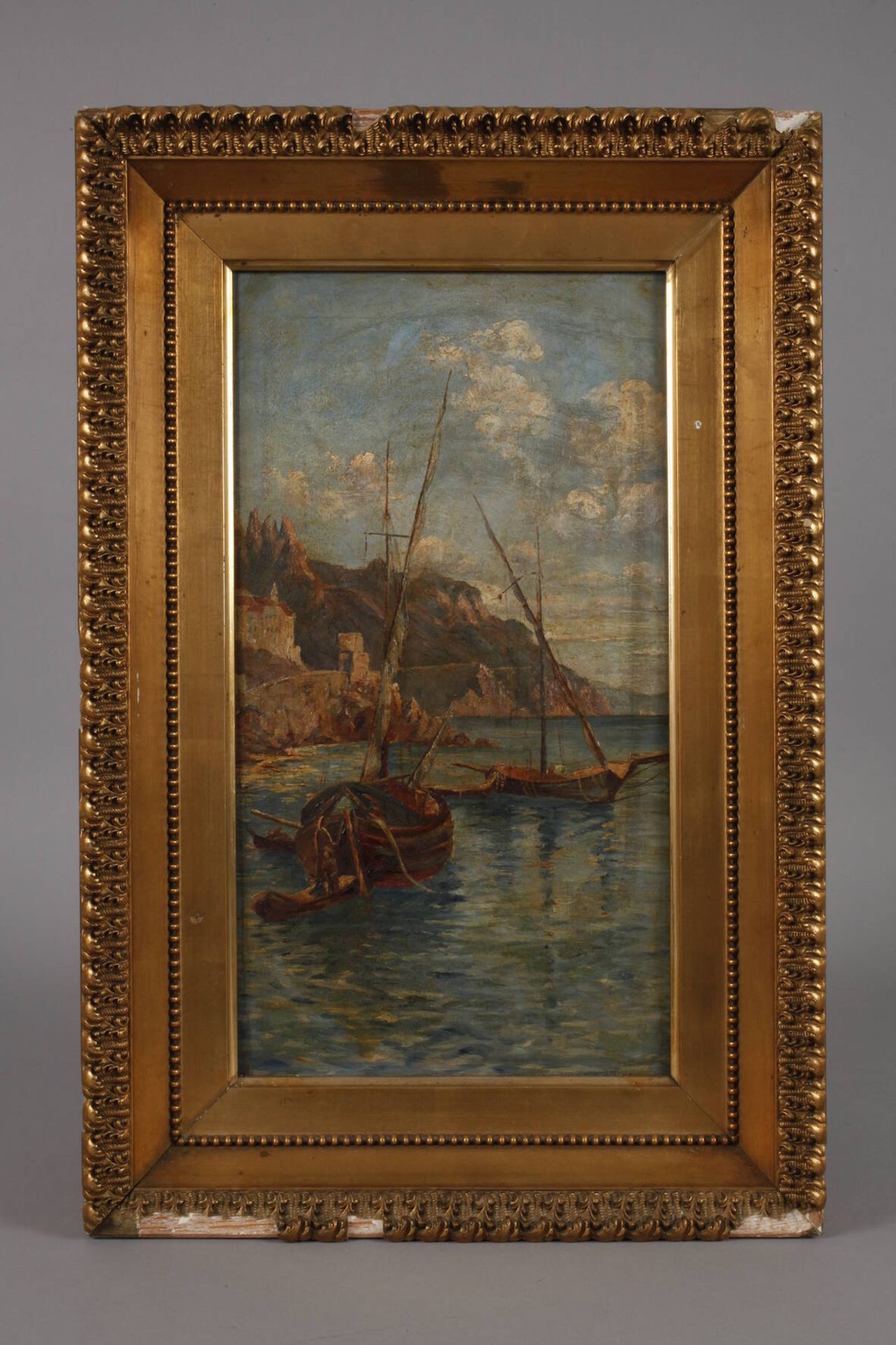 S. von Horstig d' Aubigny, Amalfiküsteankernde Boote vor felsiger Küste, pastose Malerei, Öl auf - Bild 4 aus 4