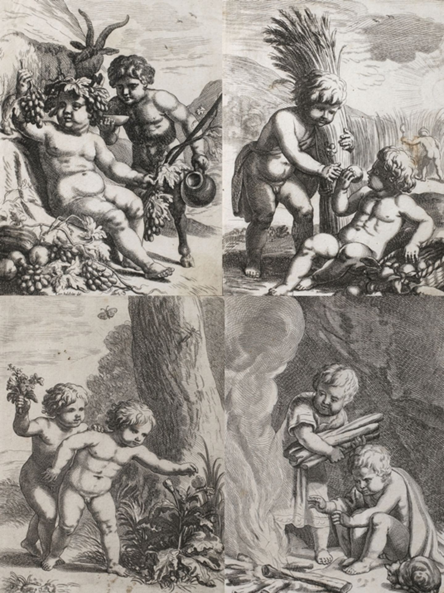 nach Cornelis Holsteijn, "Die vier Jahreszeiten"vier Blatt mit Darstellung von Putti in