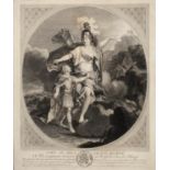 Pierre Drevet, Minervadie römische Göttin auf einem Tempel weisend, Blatt mit schöner Behandlung des