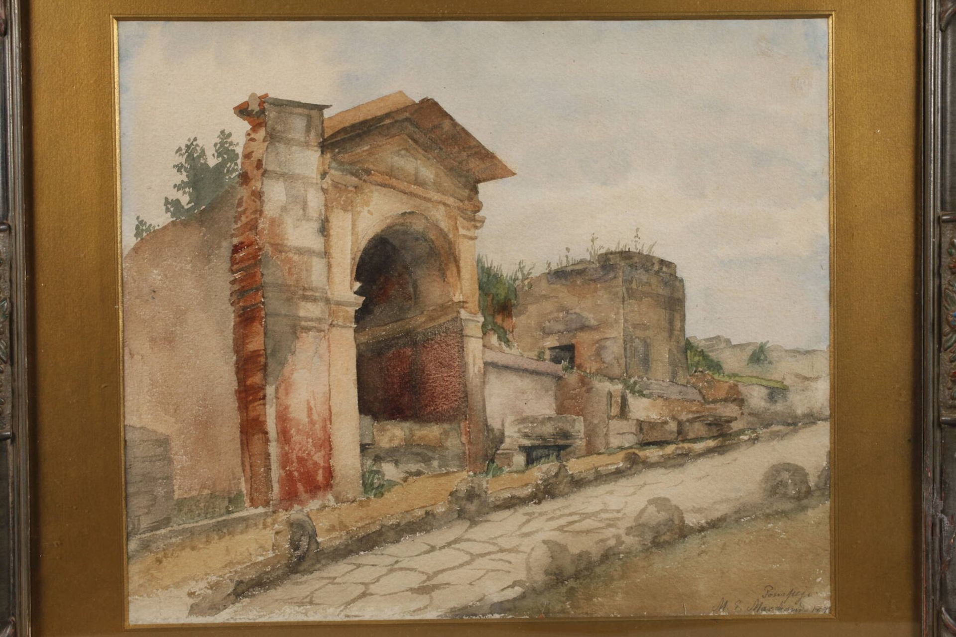 Karl Kaufmann, "Pompey"Blick über eine befestigte Straße auf Gebäudereste, Aquarell, rechts unten in - Bild 2 aus 4