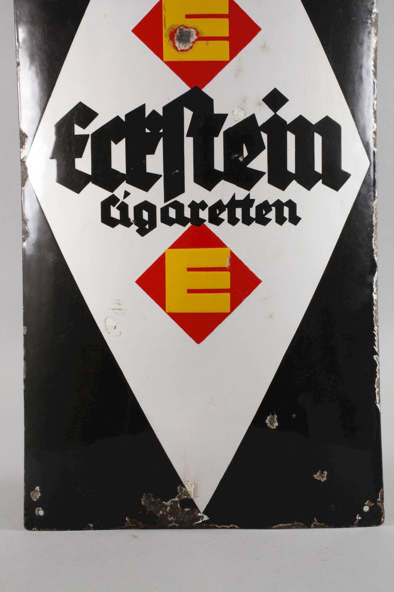 Blechschild Eckstein Zigarettenum 1920, ungemarkt, hochrechteckiges, stark gebauchtes Blechschild, - Bild 3 aus 4