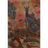 Salvadore Dallvero, "Wir sind das Volk"auf der Berliner Mauer stehende und sitzende Menschen und