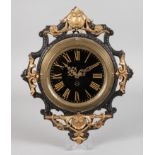 Wanduhr Eisengussdeutsch, um 1880, durchbrochen gearbeitetes Gehäuse, geschwärzt und partiell