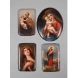 Vier religiöse Bildplattenum 1900, ungemarkt, hochrechteckige Porzellanplatten mit abgerundeten