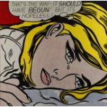 Roy Lichtenstein, „That´s the Way...“weinende, liegende blonde junge Frau mit Spruchblase "That's