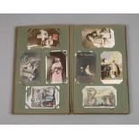 Ansichtskartenalbumvor 1945, ca. 190 Motivpostkarten, hauptsächlich Kinder- und Glückwunschkarten,