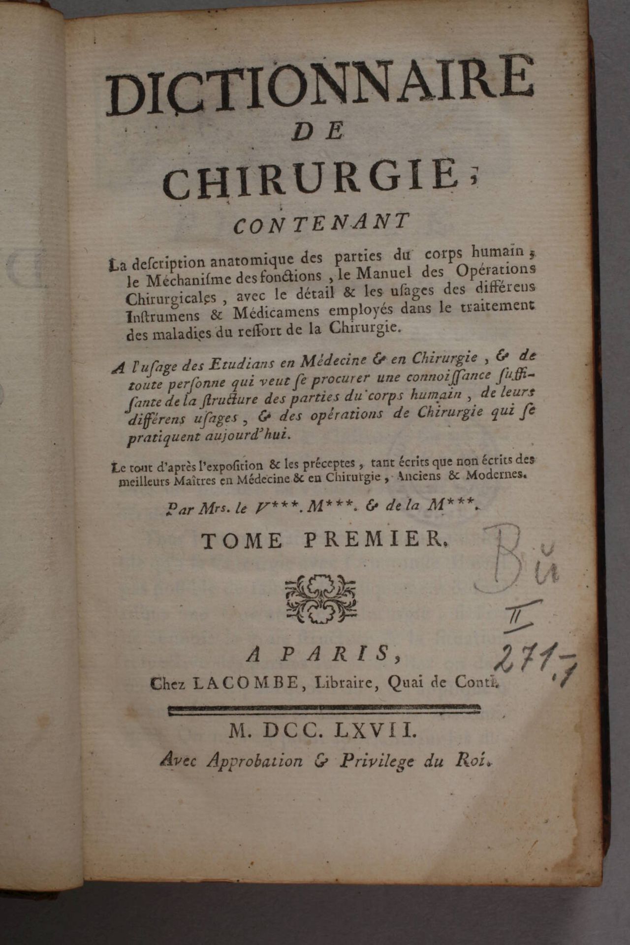 Dictionnaire de Chirurgiecontenant la description anatomique des parties du corps humain, le - Image 2 of 3