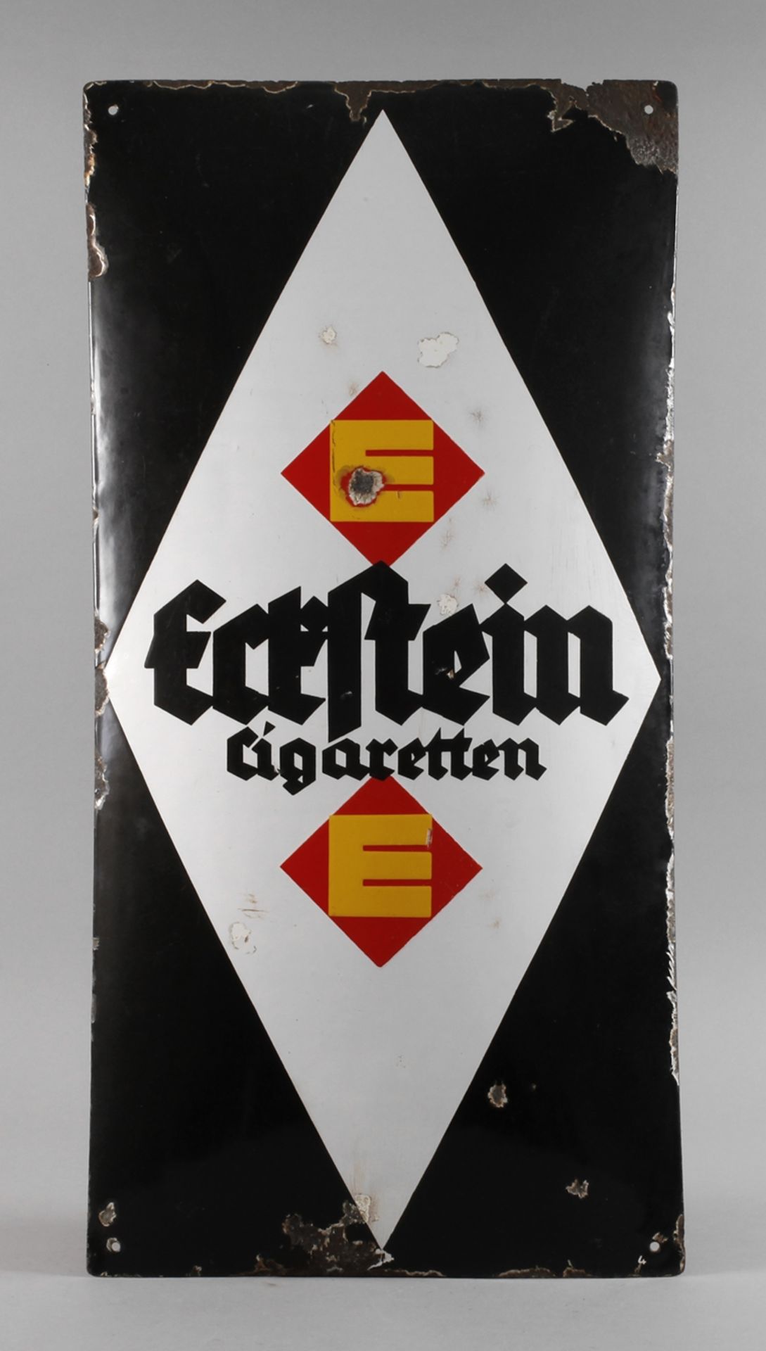 Blechschild Eckstein Zigarettenum 1920, ungemarkt, hochrechteckiges, stark gebauchtes Blechschild,