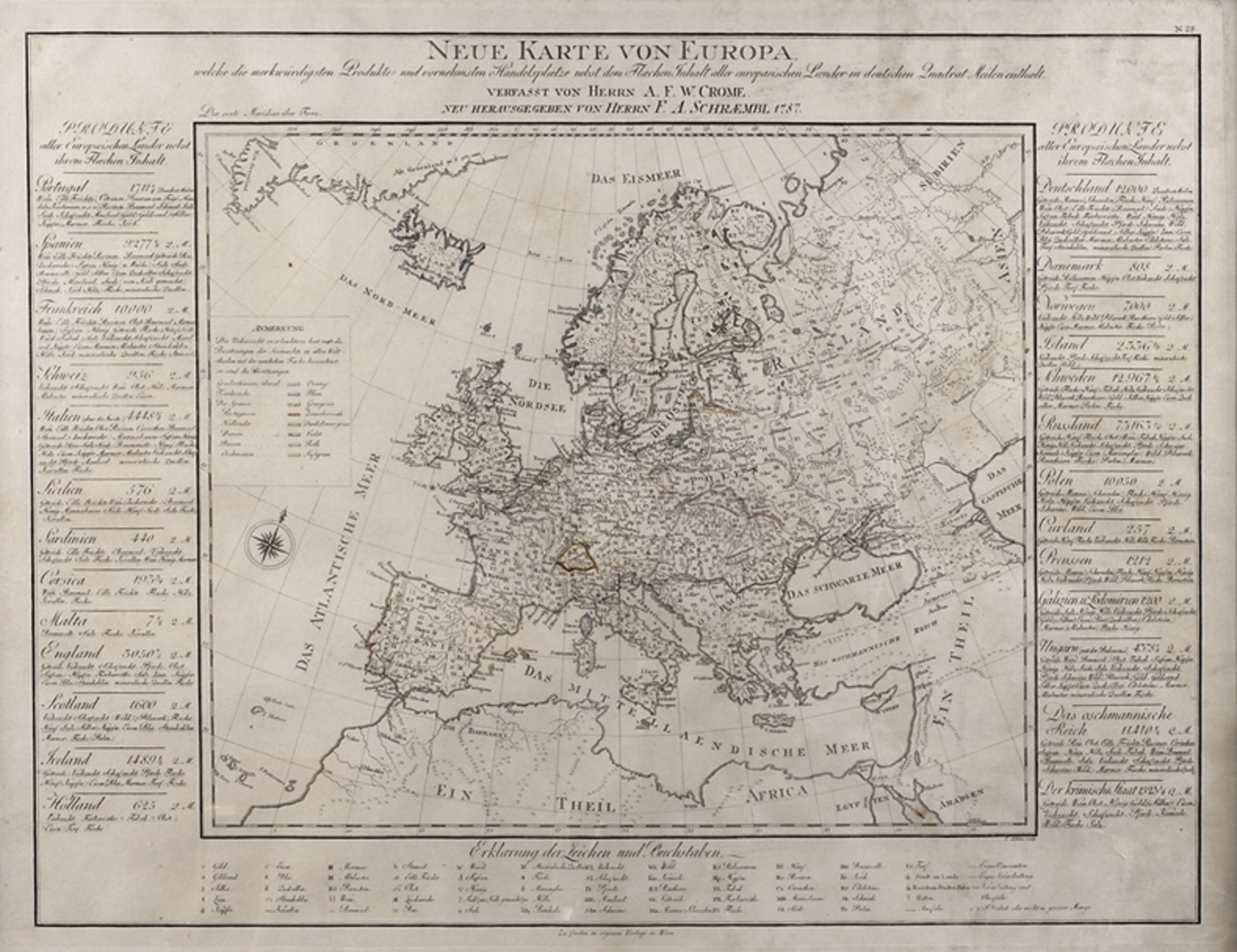 "Neue Karte von Europa"Darstellung von Europa mit Teilen von Nordafrika, Westasien und Grönland,