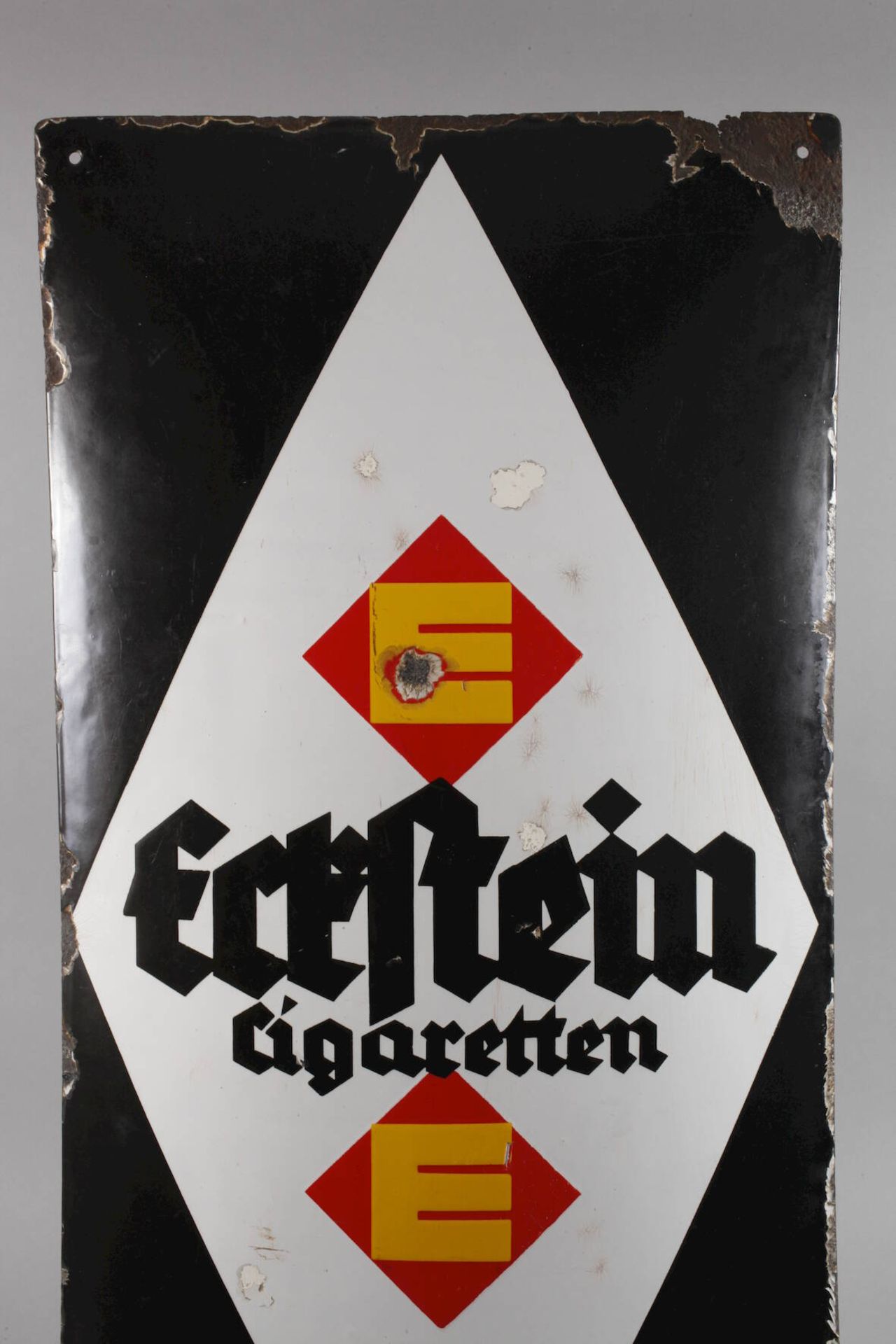 Blechschild Eckstein Zigarettenum 1920, ungemarkt, hochrechteckiges, stark gebauchtes Blechschild, - Bild 2 aus 4