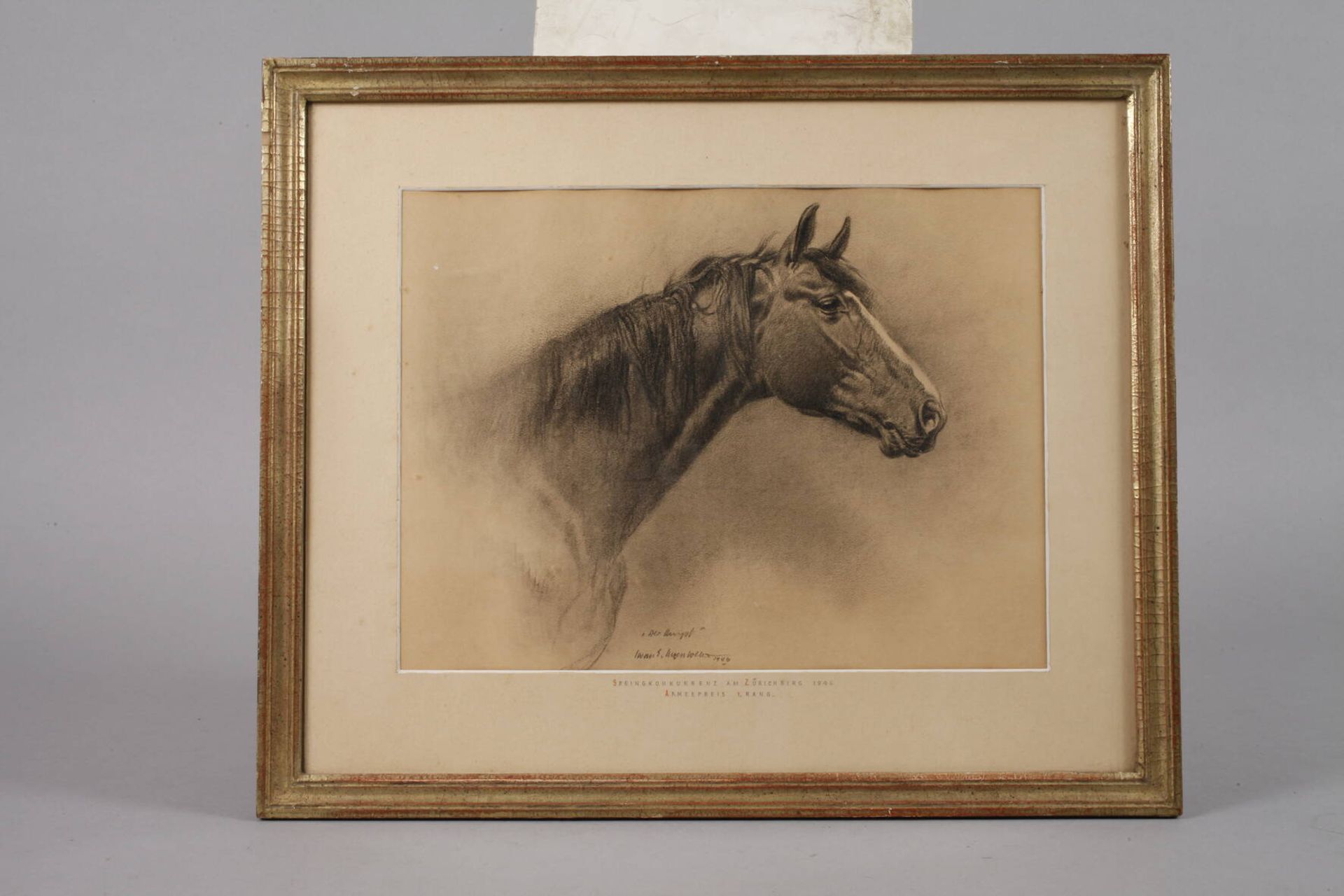 Iwan E. Hugentobler, "Der Hengst"fein naturalistisch ausgeführtes Pferdekopfportrait, Hugentobler - Bild 2 aus 3