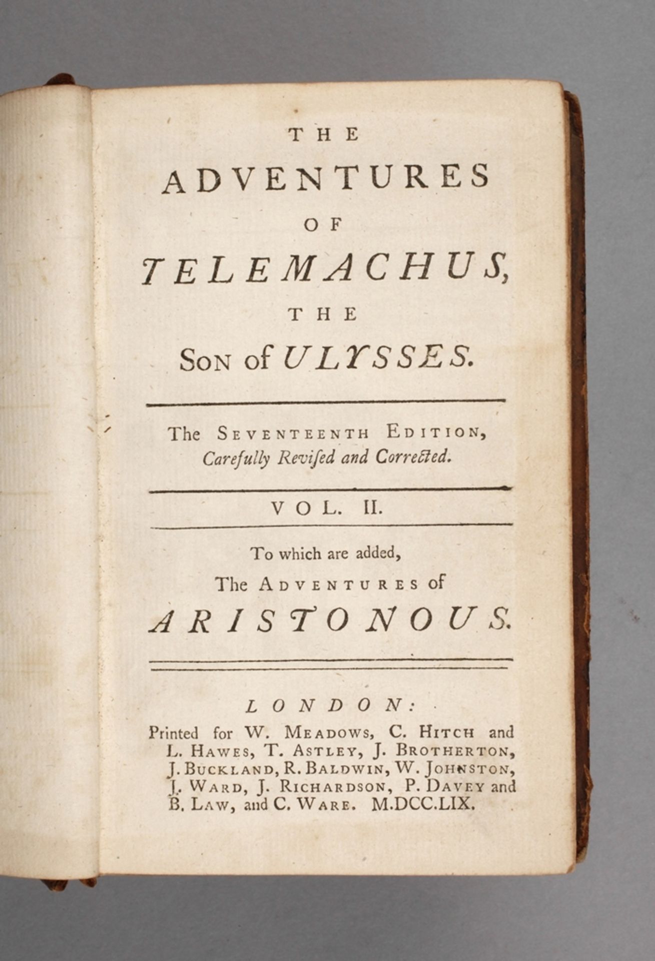 The Adventures of Telemachusthe Son of Ulysses, the seventeenth Edition, [F. de Salignac de la Mothe