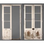 Drei Türblätter EicheEiche massiv, um 1920, später weiß gestrichen, zwei Flügel zueinander