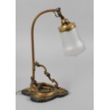 Wand-/Tischlampe um 1910, herzförmige Marmorplatte mit floraler Bronzemontierung, schlanker