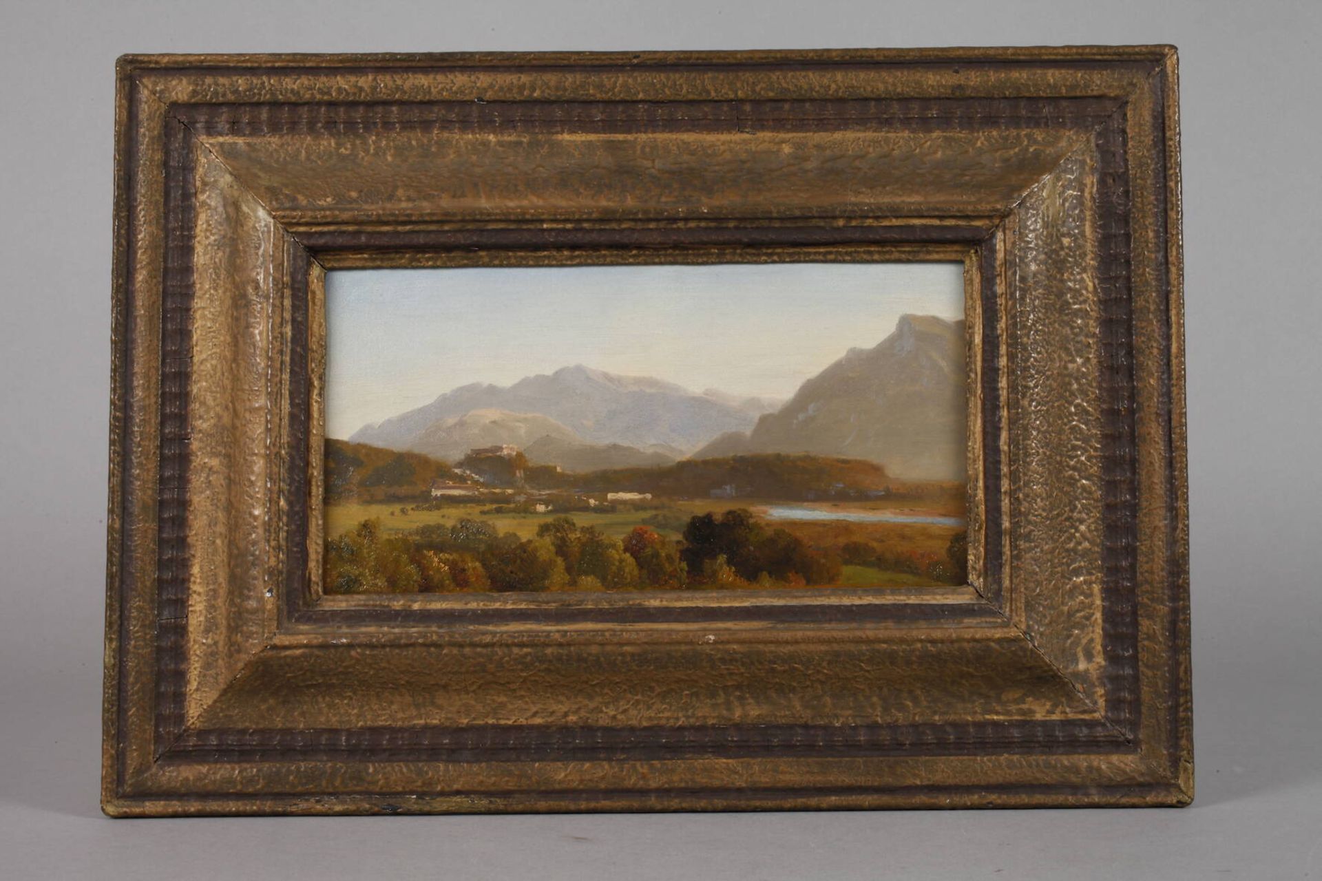 Wilhelm Klein attr., In den AlpenBlick in ein breites Tal mit kleiner Ortschaft, vor der Kulisse - Bild 2 aus 4