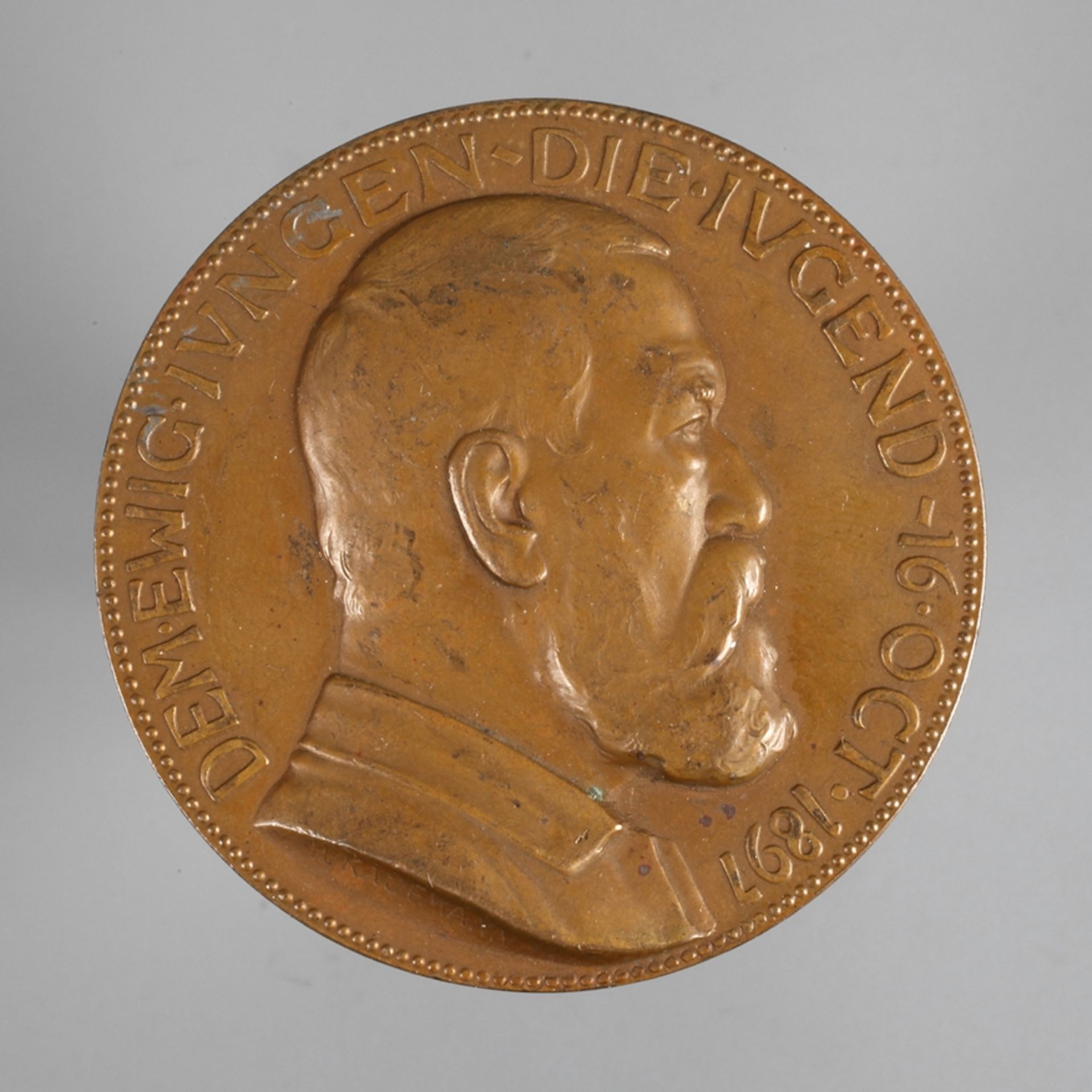 Medaille Arnold Böcklin1897 von Hugo Kaufmann, Bronze, Büste Böcklins nach rechts/alter Faun, als