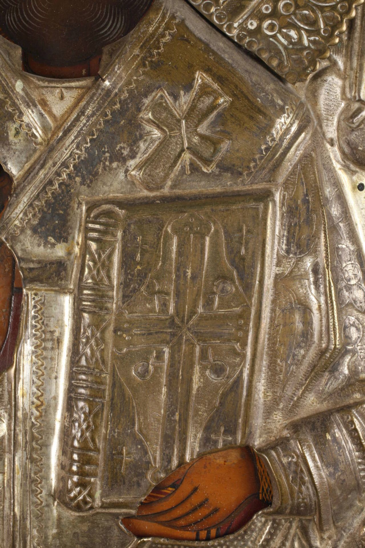 Ikone Heiliger NikolausEnde 19. Jh., ungemarkt, Tempera auf zweifach gesperrter, gebogener - Bild 7 aus 9