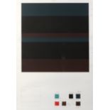 Emil Müller, Farbkompositionuntereinander angeordnete gedeckte Rot-, Blau- und Schwarztöne,