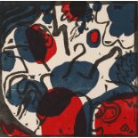 Wassily Kandinsky, "Drei Reiter in Rot, Blau ..."stark abstrahierte, teils flächige Komposition in