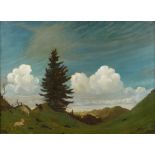 Hanns Herzing, "Baum im Wolkenspiel"grasende Ziegen auf einer Almwiese im Hochgebirge, mit