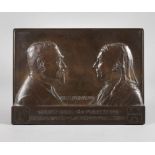 August Bauer, Relief "August und Auguste Bagel"um 1900, signiert, Bronze dunkel patiniert,