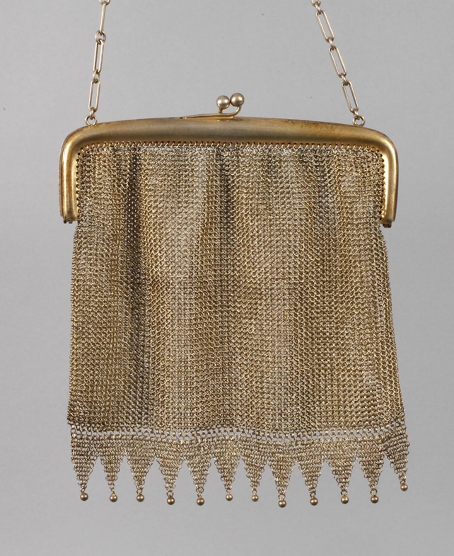 Theatertasche Silber vergoldetum 1925, gestempelt 800, einfacher Griff mit Kugelverschluss, die